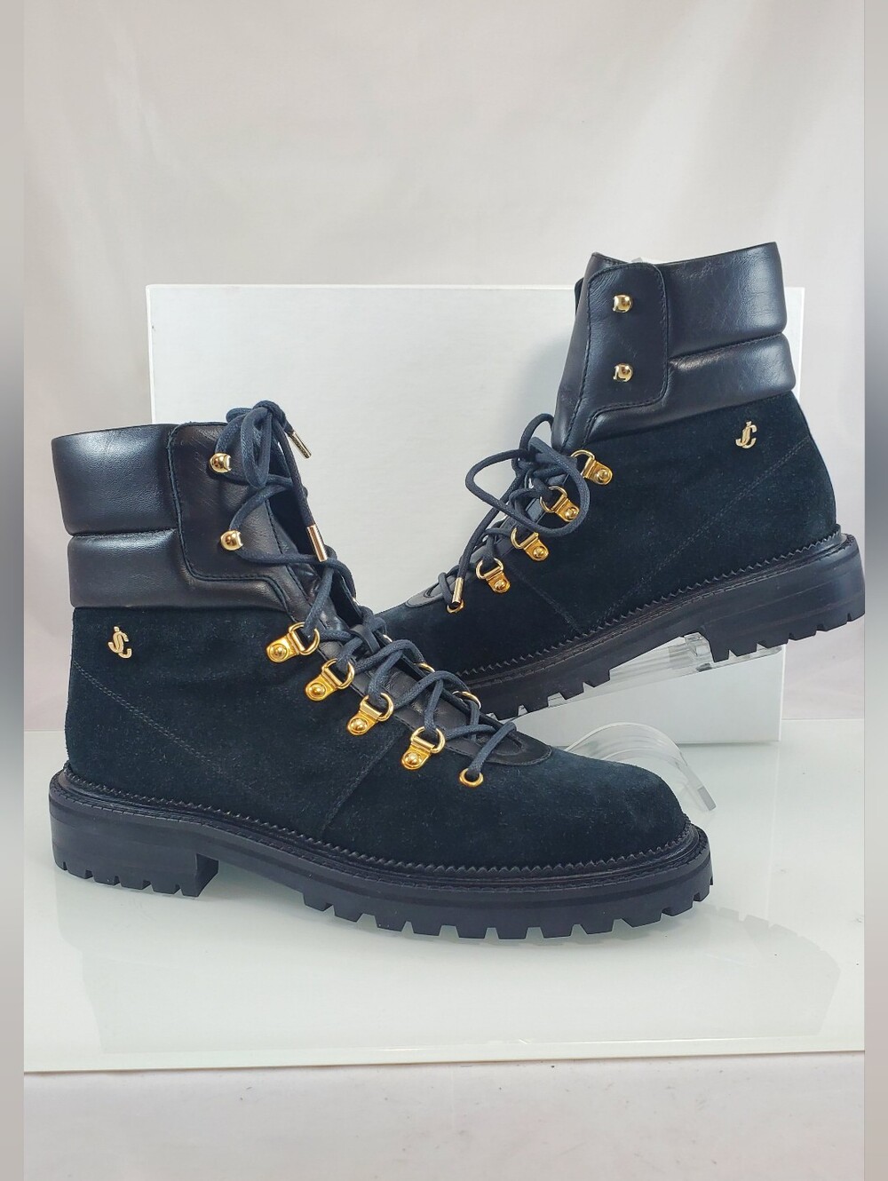 NWT$1,375 JIMMY CHOO Melia Black Leather & Suede Hiking Combat Boots Sz 40 (10)